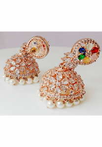 Rose Gold Jhumkas AND Earrings With Moti 2