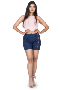 Wood Buttoned Shorts The Absolutely Lowest Comfortable and Stylish Ladies Bottoms Navy Blue 1