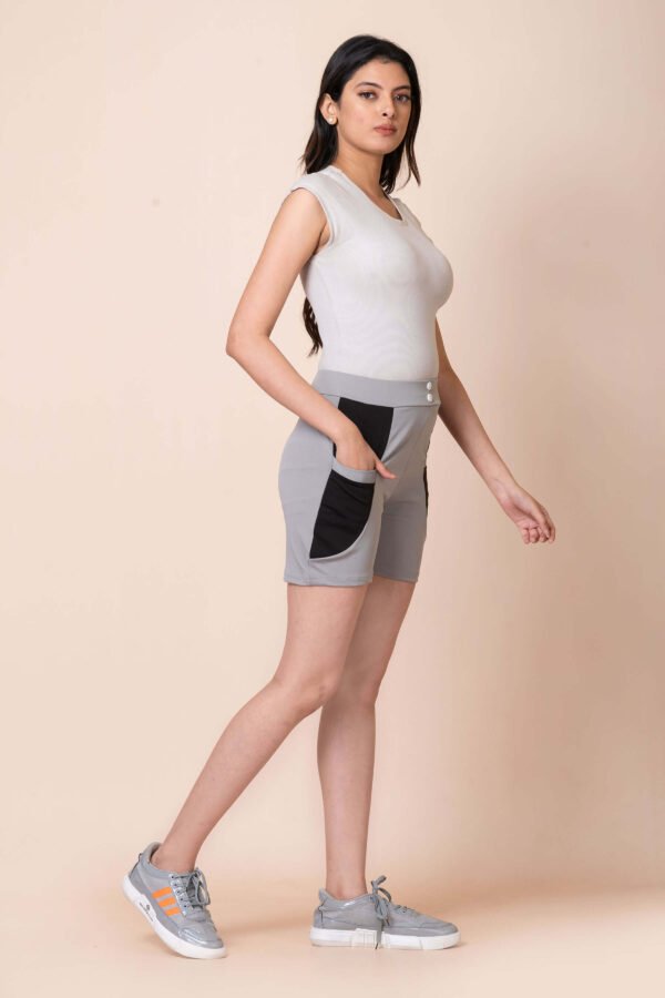 Stretchable Synthetic Ladies Shorts Ash 4 scaled