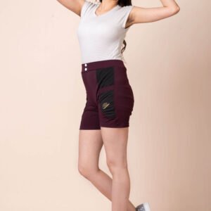 Stretchable Synthetic Ladies Shorts Maroon 3