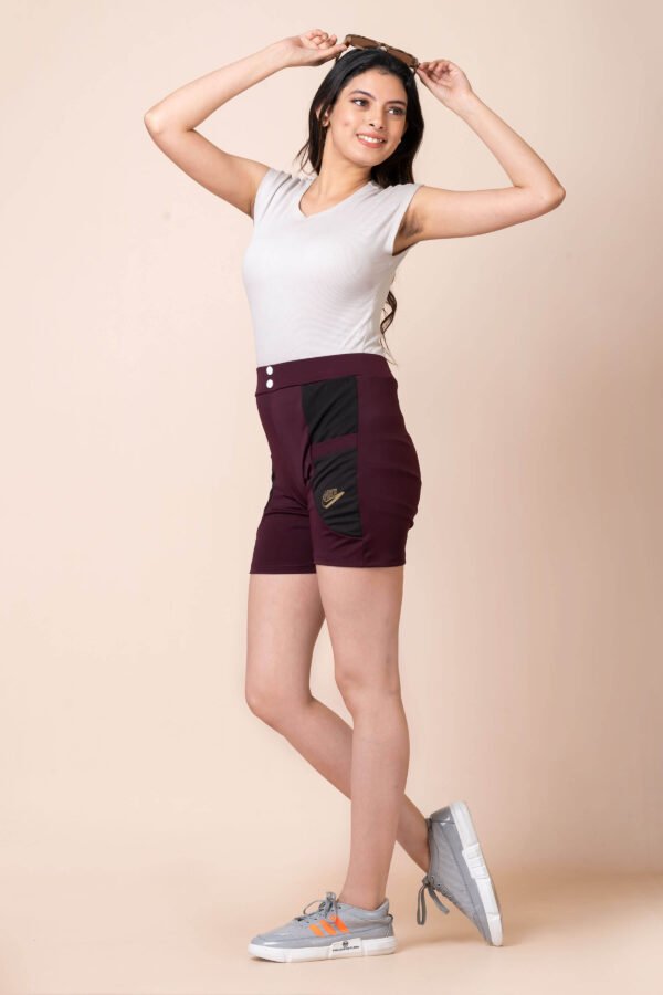 Stretchable Synthetic Ladies Shorts Maroon 3 scaled