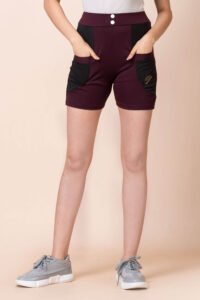 Stretchable Synthetic Ladies Shorts Maroon 5